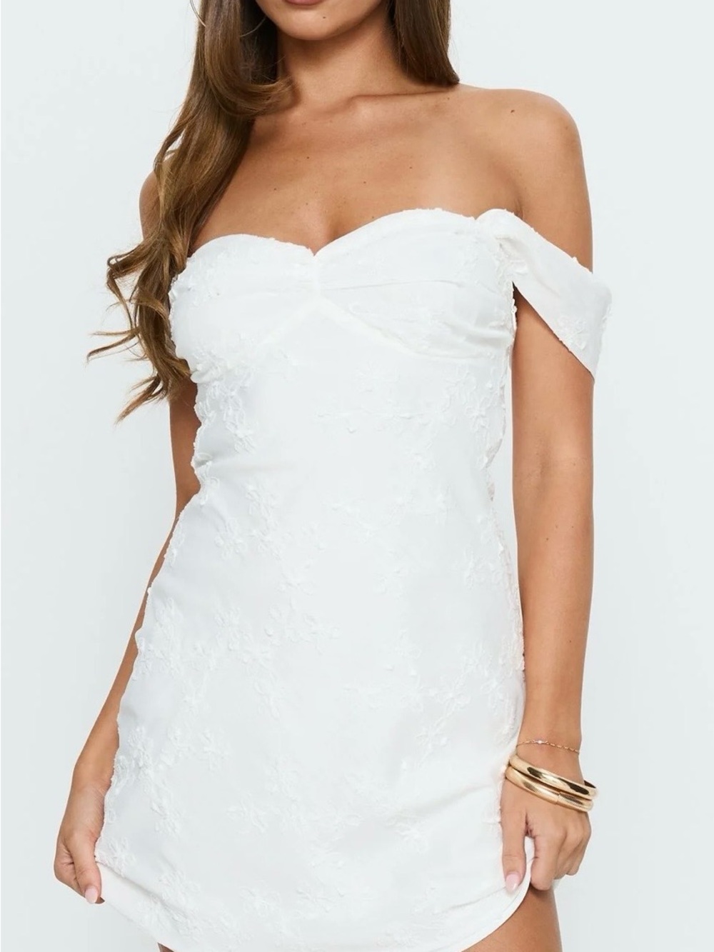 Princess Polly Rozerie off shoulder  White Strapless Lace Mini Dress
